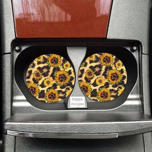 Sunflower Animal Print Car Coaster Set | Sunflower Car Accessories